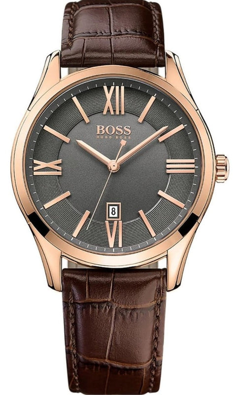 Hugo Boss Ambassador Grey Dial Brown Leather Strap Watch for Men - 1513387 Buy Now By Hugo Boss