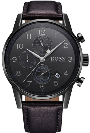 Hugo Boss Navigator Black Dial Black Leather Strap Watch for Men - 1513497 Buy Now By Hugo Boss