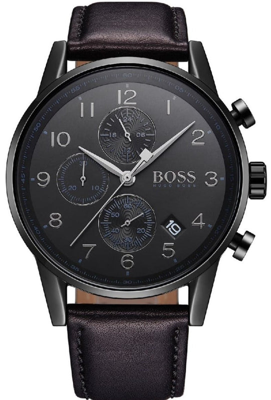 Hugo Boss Navigator Black Dial Black Leather Strap Watch for Men - 1513497 Buy Now By Hugo Boss