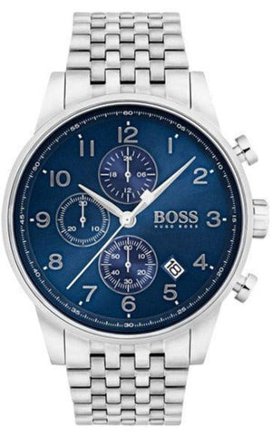 Hugo Boss Navigator Chronograph Blue Dial Silver Steel Strap Watch for Men - 1513498 Buy Now By Hugo Boss