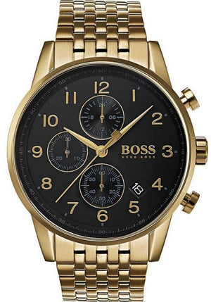 Hugo Boss Navigator Black Dial Gold Steel Strap Watch for Men - 1513531 Buy Now By Hugo Boss