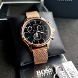 Hugo Boss Companion Chronograph Black Dial Rose Gold Steel Strap Watch For Men - 1513548 Buy Now By Hugo Boss