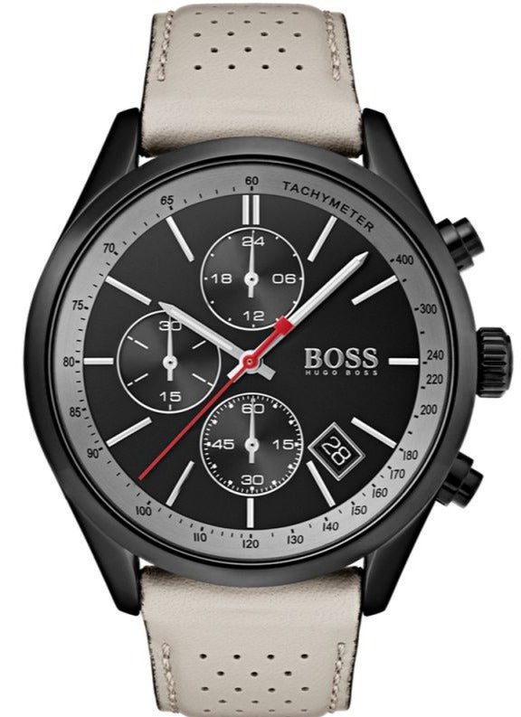 Hugo Boss Grand Prix Chronograph Black Dial Grey Leather Strap Watch for Men - 1513562 Buy Now By Hugo Boss