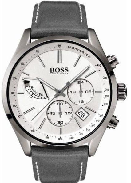 Hugo Boss Grand Prix White Dial Grey Leather Strap Watch for Men - 1513633 Buy Now By Hugo Boss