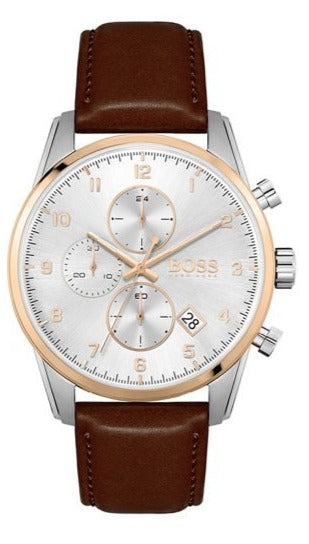 Hugo Boss Skymaster White Dial Brown Leather Strap Watch for Men - 1513786 Buy Now By Hugo Boss