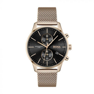 Hugo Boss Associate Black Dial Rose Gold Mesh Bracelet Watch for Men - 1513806 Buy Now By Hugo Boss