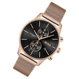 Hugo Boss Associate Black Dial Rose Gold Mesh Bracelet Watch for Men - 1513806 Buy Now By Hugo Boss