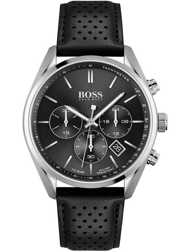 Hugo Boss Champion Black Dial Black Leather Strap Watch for Men - 1513816 Buy Now By Hugo Boss