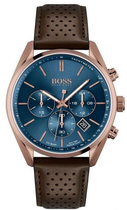 Hugo Boss Champion Blue Dial Brown Leather Strap Watch for Men - 1513817 Buy Now By Hugo Boss