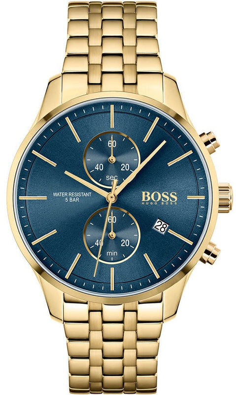 Hugo Boss Associate Blue Dial Gold Steel Strap Watch for Men - 1513841 Buy Now By Hugo Boss