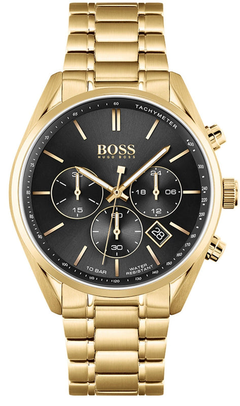 Hugo Boss Champion Black Dial Gold Steel Strap Watch for Men - 1513848 Buy Now By Hugo Boss