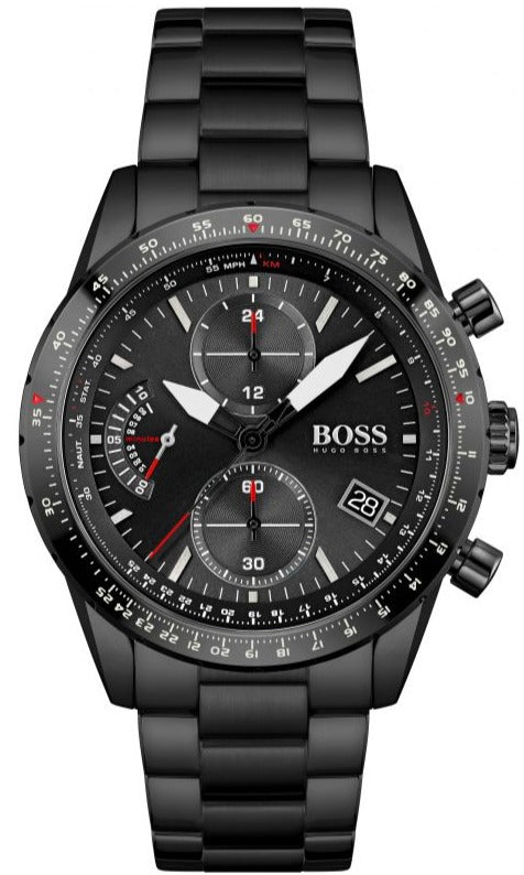 Hugo Boss Pilot Edition Chronograph Black Dial Black Steel Strap Watch for Men - 1513854 Buy Now By Hugo Boss