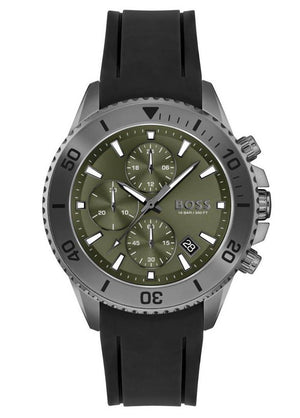 Hugo Boss Admiral Green Dial Black Silicon Rubber Strap Watch for Men - 1513967 Buy Now By Hugo Boss
