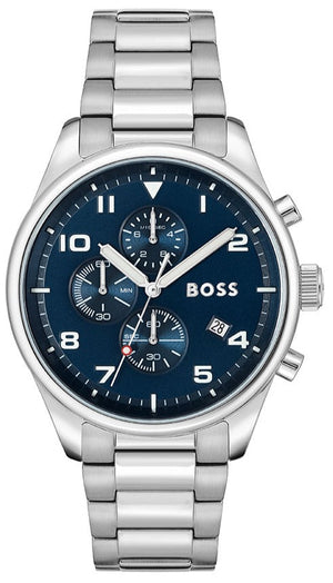 Hugo Boss View Chronograph Blue Dial Silver Steel Strap Watch For Men - 1513989 Buy Now By Hugo Boss