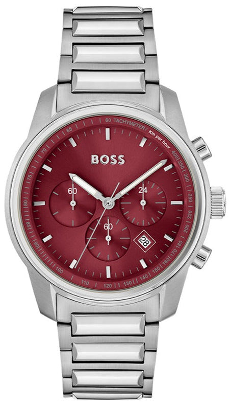 Hugo Boss Trace Chronograph Red Dial Silver Steel Strap Watch For Men - 1514004 Buy Now By Hugo Boss