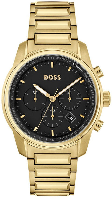 Hugo Boss Trace Chronograph Black Dial Gold Steel Strap Watch For Men - 1514006 Buy Now By Hugo Boss