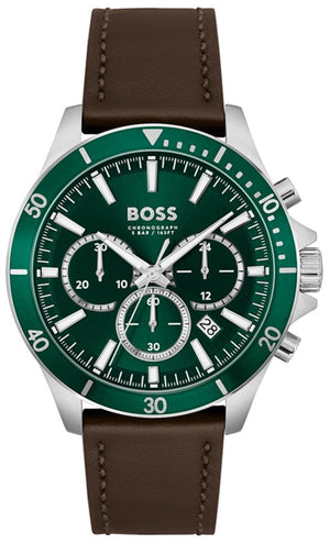 Hugo Boss Troper Chronograph Green Dial Brown Leather Strap Watch For Men - 1514098 Buy Now By Hugo Boss