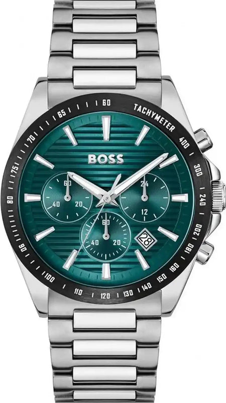 Hugo Boss Strike Chronograph Green Dial Silver Steel Strap Watch for Men - 1514241 Buy Now By Hugo Boss