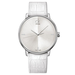 Calvin Klein Accent Silver Dial White Leather Strap Watch for Men - K2Y2X1KW Buy Now By Calvin Klein