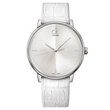 Calvin Klein Accent Silver Dial White Leather Strap Watch for Men - K2Y2X1KW Buy Now By Calvin Klein