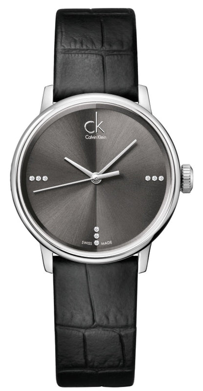 Calvin Klein Grey Dial Black Leather Strap Watch for Women - K2Y2Y1CU Buy Now By Calvin Klein