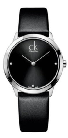 Calvin Klein Minimal Black Dial Black Leather Strap Watch for Women - K3M231C4 Buy Now By Calvin Klein