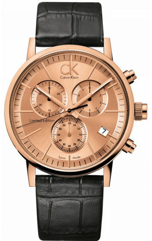 Calvin Klein Post Minimal Chronograph Rose Gold Dial Black Leather Strap Watch for Men - K7627201 Buy Now By Calvin Klein