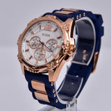 Guess Interpid White & Rose Gold Dial Blue Silicone Strap Watch For Women - W0325L8 Buy Now By Guess