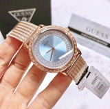 Guess Willow Crystal Blue Dial Rose Gold Mesh Bracelet Watch For Women - W0836L1 Buy Now By Guess