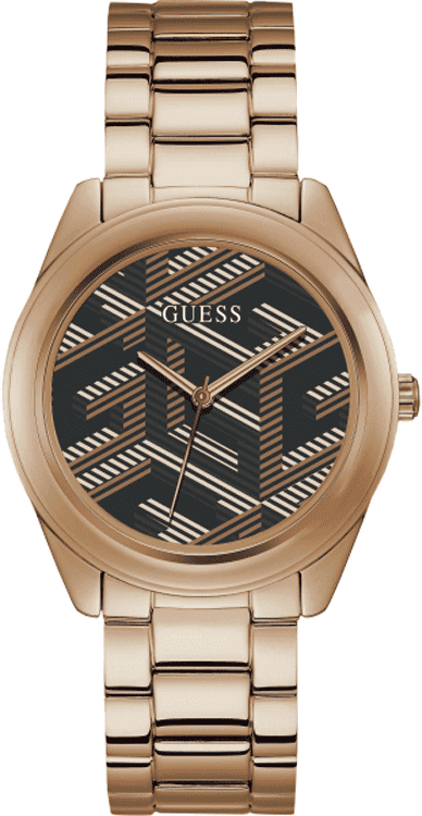 Guess Cubed Analog Black Dial Rose Gold Steel Strap Watch For Women - GW0607L3 Buy Now By Guess