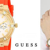 Guess Jet Setter Golden Dial Orange Rubber Watch For Women - W0564L2 Buy Now By Guess