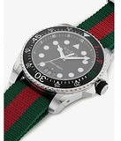 Gucci Dive Black Dial Red & Green Nylon Strap Watch For Men - YA136209 Buy Now By Gucci