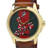 Gucci Le Marche Des Merveilles Green and Red Dial Brown Leather Strap Unisex Watch - YA1264012 Buy Now By Gucci