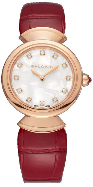 Bvlgari Divas Dream Diamonds Mother of Pearl Dial Red Leather Strap Watch for Women - DREAM102840 Buy Now By Bvlgari