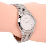Gucci G Timeless Diamonds Silver Dial Silver Steel Strap Watch For Men - YA126404 Buy Now By Gucci