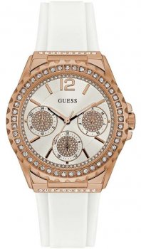 Guess Starlight Diamonds White Dial White Rubber Strap Watch for Women - W0846L5 Buy Now By Guess