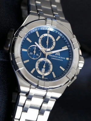 Maurice Lacroix Aikon Chronograph Blue Dial Silver Steel Strap Watch for Men - AI1018-SS002-430-1 Buy Now By Maurice Lacroix
