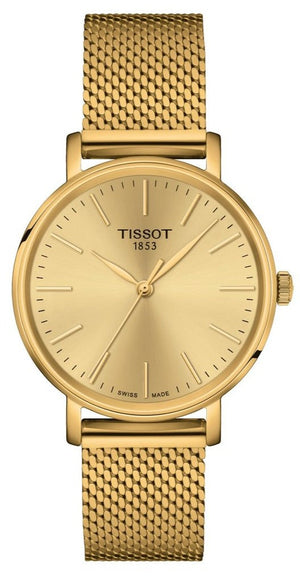 Tissot Everytime Lady Gold Dial Gold Mesh Bracelet Watch for Women - T143.210.33.021.00 Buy Now By Tissot
