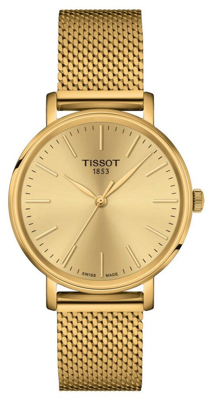 Tissot Everytime Lady Gold Dial Gold Mesh Bracelet Watch for Women - T143.210.33.021.00 Buy Now By Tissot