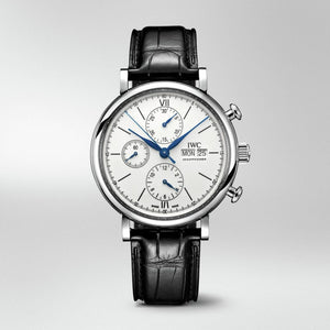 IWC Portofino Chronograph White Dial Black Leather Strap Watch for Men - IW391024 Buy Now By IWC