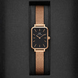 Daniel Wellington Quadro Melrose Black Dial Rose Gold Mesh Bracelet Watch For Women - DW00100432 Buy Now By Daniel Wellington