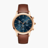 Daniel Wellington Iconic Chronograph Blue Dial Brown Leather Strap Watch For Men - DW00100639 Buy Now By Daniel Wellington