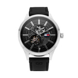 Tommy Hilfiger Spencer Skeleton Black Dial Black Leather Strap Watch for Men - 1791641 Buy Now By Tommy Hilfiger