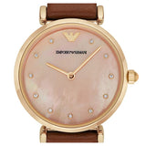 Emporio Armani Gianni T Bar Quartz Pink Mother of Pearl Dial Brown Leather Strap Watch For Women - AR1960 Buy Now By Emporio Armani