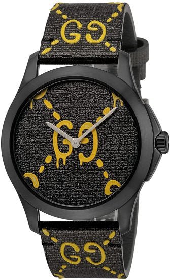 Gucci G Timeless Ghost Black Dial Black Leather Strap Watch For Men - YA1264019 Buy Now By Gucci