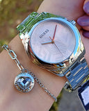 Guess Cubed Analog Silver Dial Silver Steel Strap Watch For Women - GW0606L1 Buy Now By Guess