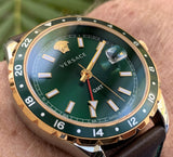 Versace Hellenyium Green Dial Brown Leather Strap Watch for Men - V11090017 Buy Now By Versace