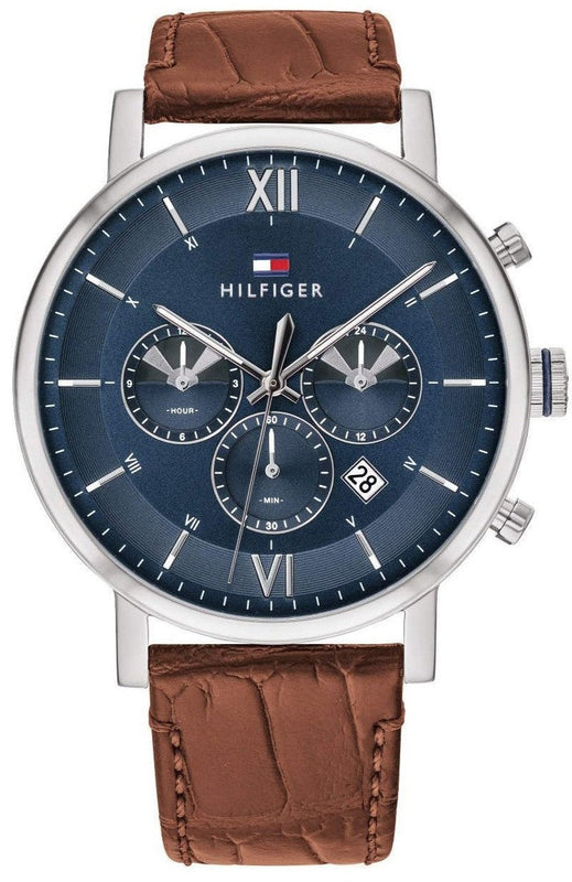 Tommy Hilfiger Evan Chronograph Blue Dial Brown Leather Strap Watch for Men - 1710393 Buy Now By Tommy Hilfiger