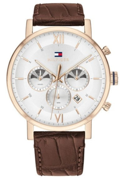 Tommy Hilfiger Evan White Dial Brown Leather Strap Watch for Men - 1710394 Buy Now By Tommy Hilfiger