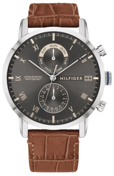 Tommy Hilfiger Kane Grey Dial Brown Leather Strap Watch for Men - 1710398 Buy Now By Tommy Hilfiger